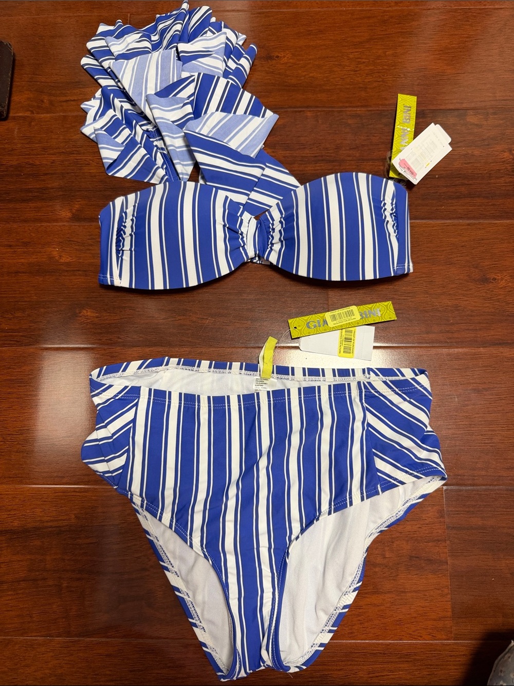 Gianni Bini Blue and White Striped High-Waist Bikini Set